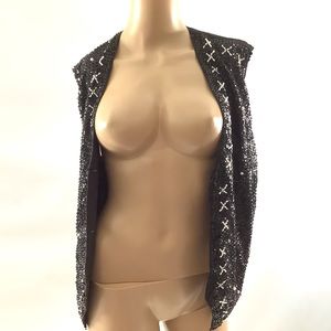 Vintage THEO Womens Size XL Black Heavily Hand Beaded Sequin Vest